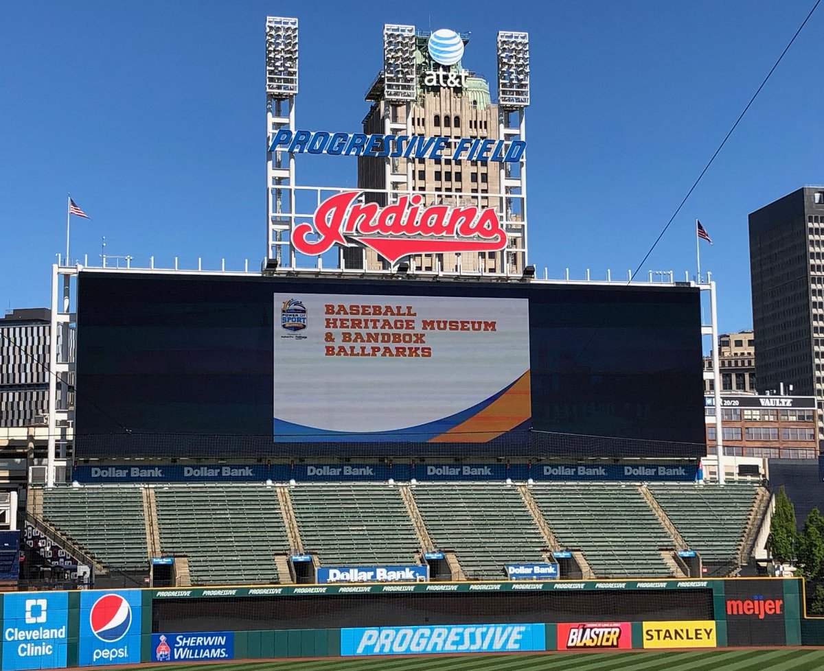 The time when @SportsBandbox and the @TheOfficialBHM made the big screen at #ProgressiveField. Stay tuned for announcement for a special event coming this summer at the Baseball Heritage Museum! #OpeningDay #ForTheLand @CleGuardians