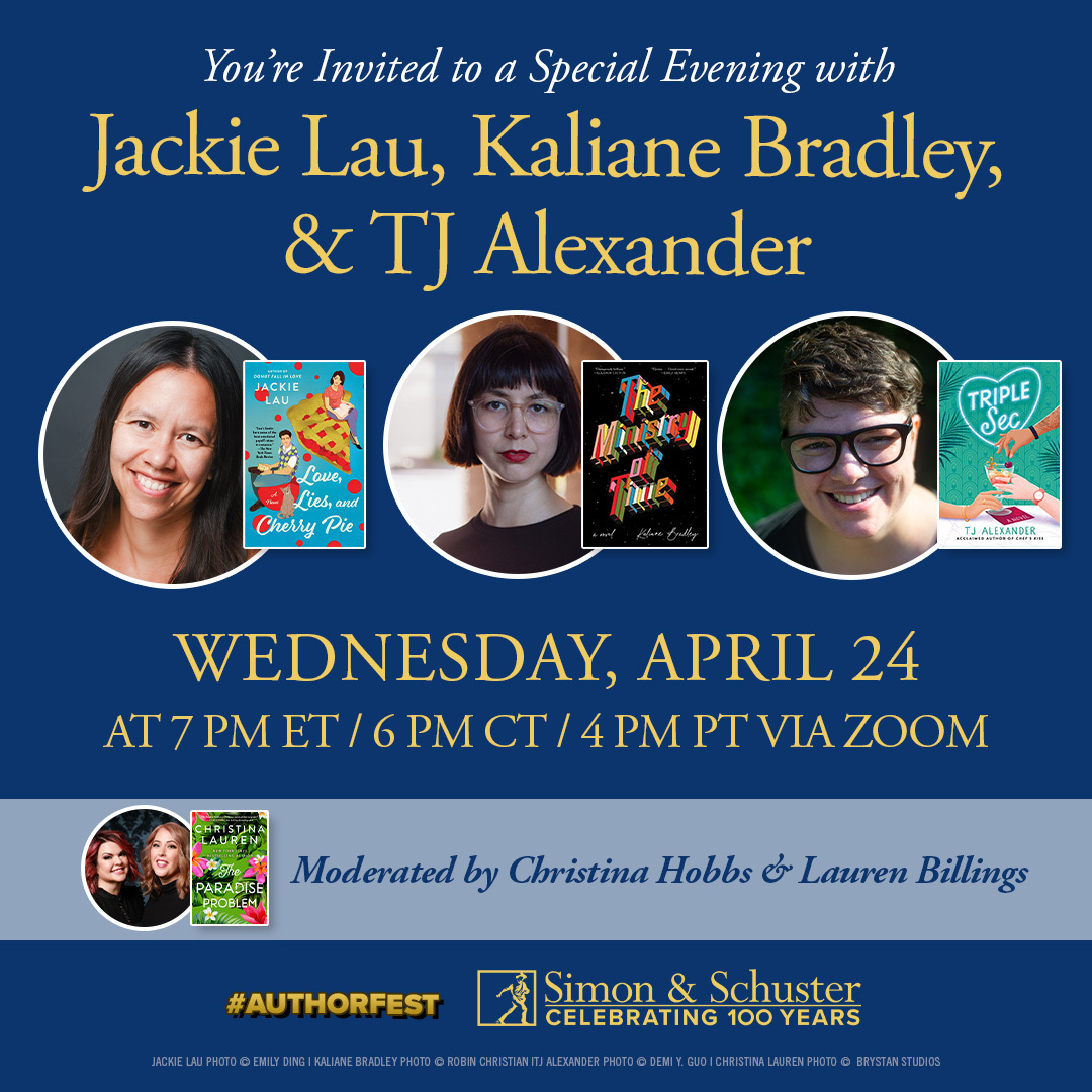 TJ Alexander, Kaliane Bradley, & Jackie Lau in conversation with Christina Hobbs and Lauren Billings, the duo behind the romance power-house Christina Lauren, online via Zoom! loom.ly/522mCzA #AuthorFest #SimonandSchuster #Indiebookstore