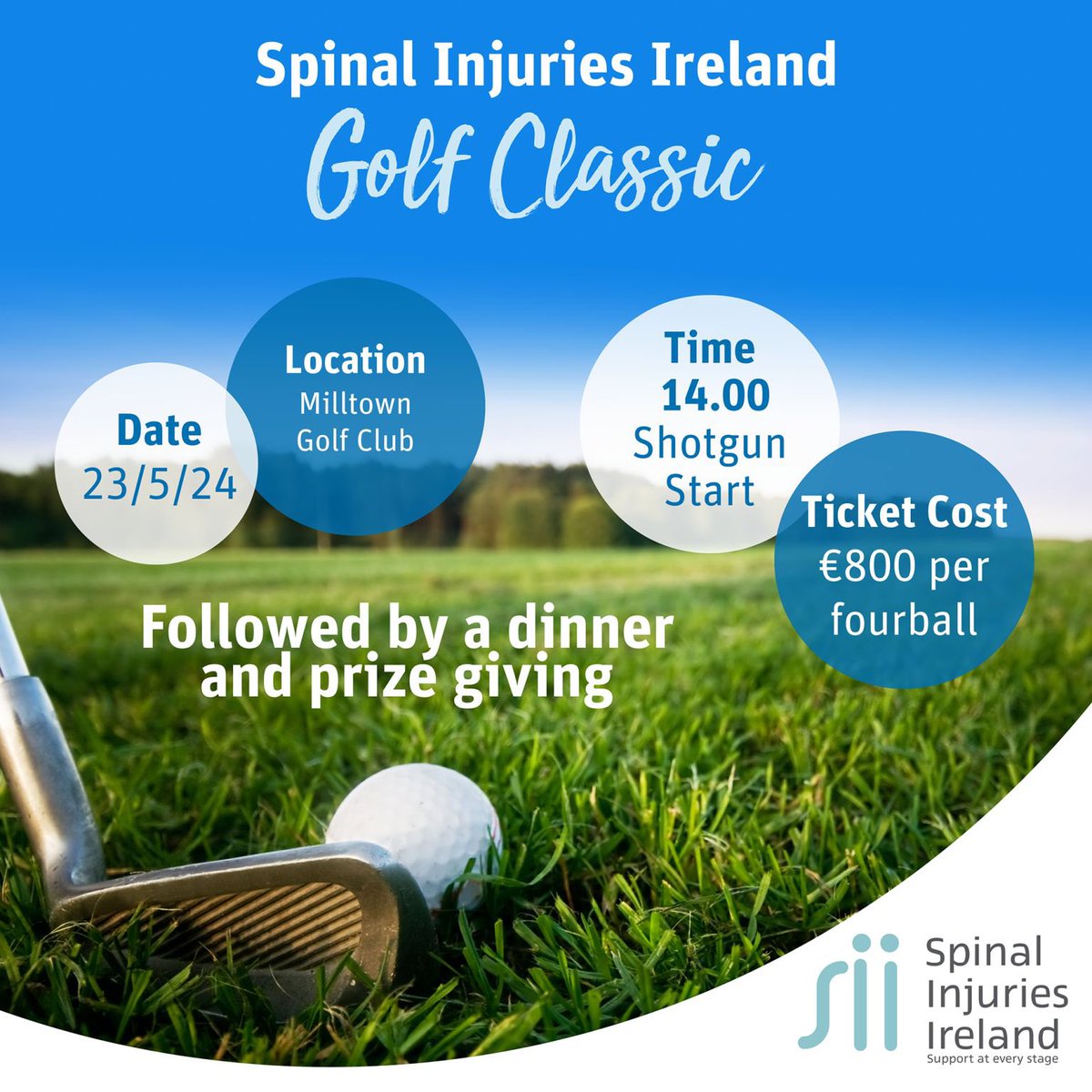 Delighted to support the promotion of such a worthy charity <a href="/SpinalIreland/">Spinal Injuries IRL</a> for their golf day in Milltown Golf Club. For more info email phil@spinalinjuries.ie or book your team 👇

spinalinjuries.ie/shop/sii-golf-…
