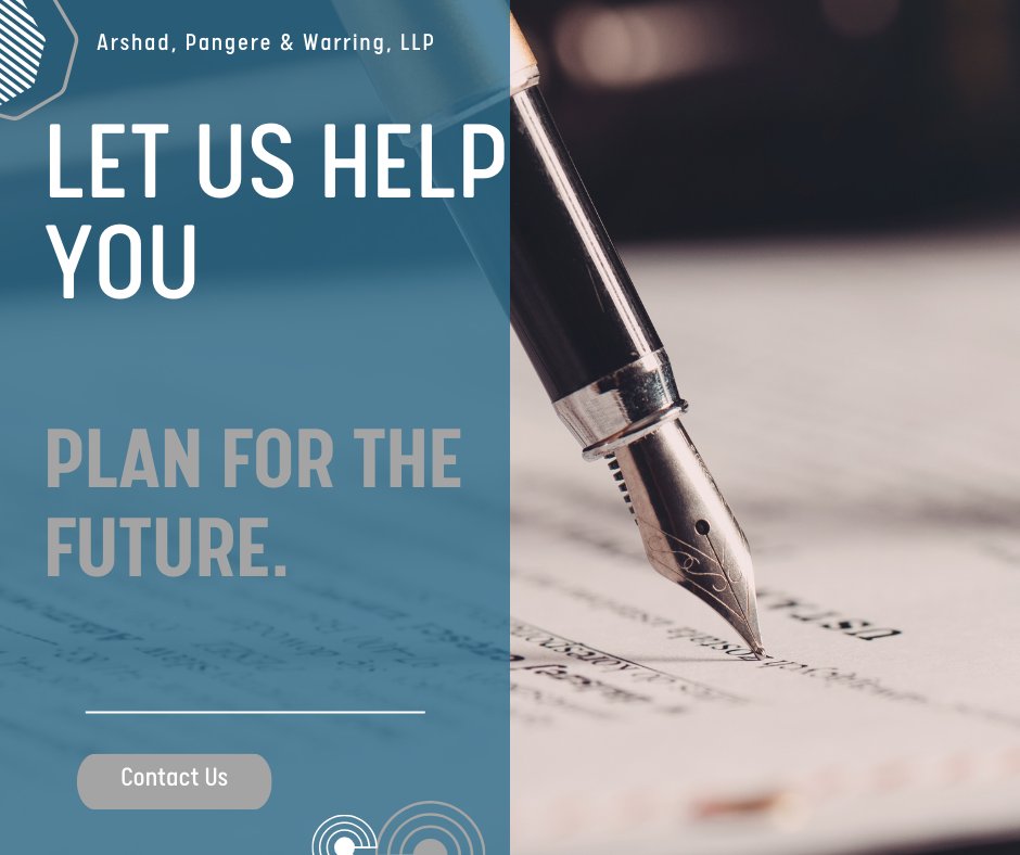 Our Arshad, Pangere, & Warring LLP attorneys can help you plan for a lasting and loving legacy. Contact us today.
#attorneys #planforthefuture

bit.ly/2Uw0vTn