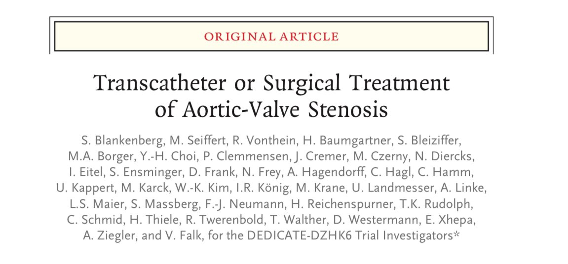 Huge win for #TAVR over #SAVR in pts w/ severe aortic stenosis at low or intermediate surgical risk in the DEDICATE trial! @dzhk_germany @UCCS_HH @DGK_org @YoungDgk #CardioTwitter @NEJM