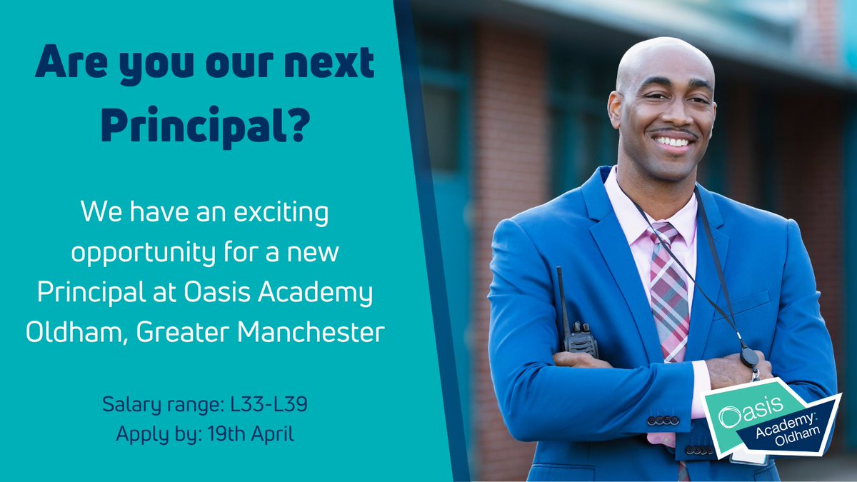We're #hiring! Join our OCL family as the Principal of @OldhamOasis and lead with passion and purpose. Be a driving force for positive change, shaping the future for our students. Apply by the 19th of April here oclcareers.org/job/principal-… #Oldham #GreaterManchester