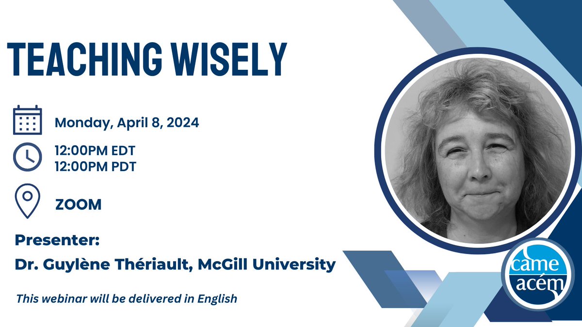 Have you registered for our webinar taking place live twice today at 12:00pm Eastern and 12:00pm Pacific with Dr. Guylène Thériault from McGill University ? If not, there is still time to register via our website! We look forward to seeing you there! came-acem.ca/professional-d…