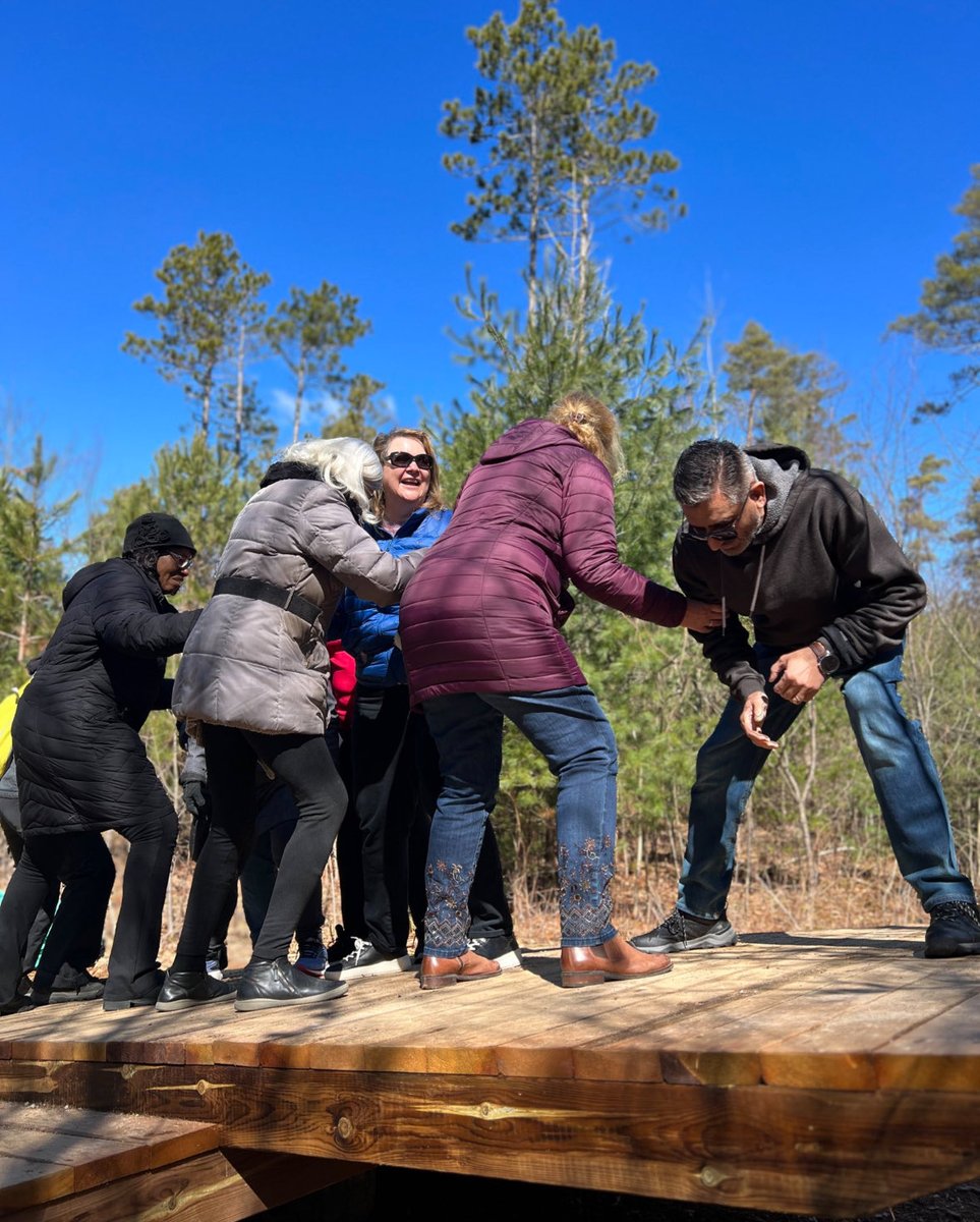 OPSBA regional meeting. Thank you for hosting Simcoe County. So much fun trying out some of the activities at your Outdoor Ed facility. (Me in the burgundy coat as we are all trying to keep the board balanced) ⁦@YRDSB⁩ ⁦@OPSBA⁩ ⁦@SCDSB_Schools⁩