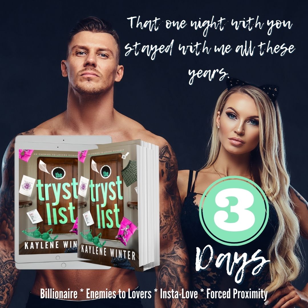 So much closer 3 Days till release day! mybook.to/TheTrystList

#TheTrystList #KayleneWinter #JordanAndPeter #SpicyStandalones #LTZworld #SpicyRomance #StandaloneNovel #BillionaireLove #EnemiesToLovers #InstaLoveAffair #ForcedProximityHeat #SecondChanceRomance #SizzlingChemistry