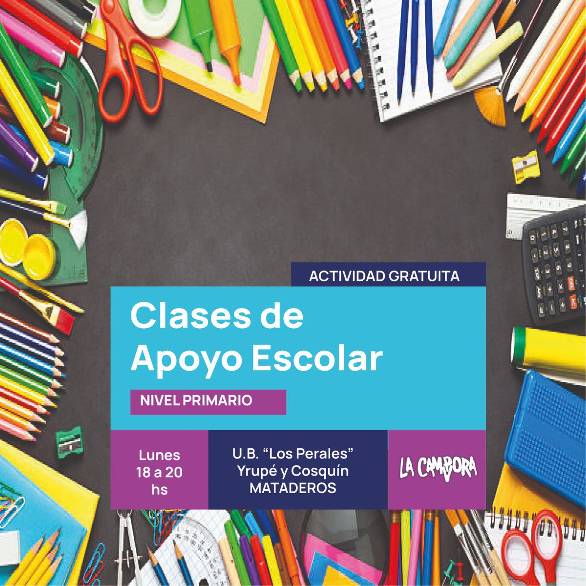 ¡Volvemos con las clases de apoyo escolar! 📚✏️
Si necesita ayuda con tus tareas, no dudes en acercarte
Nivel primario // Actividad gratuita 

⏰Lunes de 18 a 20 hs 
📍Unidad Básica “Los Perales” - Yrupé y Cosquín