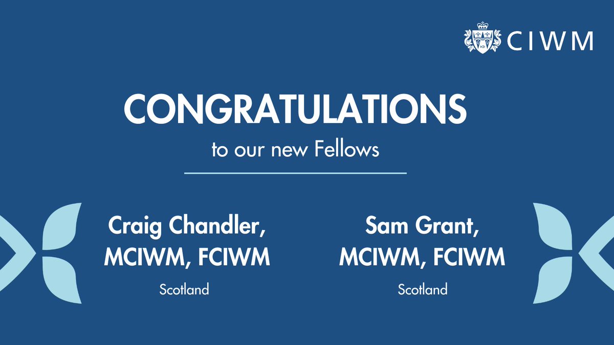Congratulations to Craig Chandler and Sam Grant who have been awarded Fellowship of CIWM in recognition of their outstanding achievements, professionalism and leadership, as well as their commitment to giving back to the sector! 👏