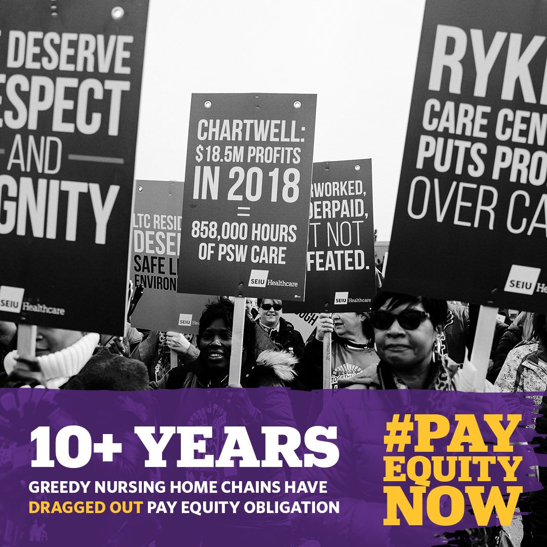 We’ve stood up to powerful nursing home chains like Chartwell, Extendicare and Sienna and won decision after decision to preserve our members’ rights to pay equity. It’s time to reduce the gender pay gap and fulfill this fundamental human right to fair compensation. #PayEquityNow