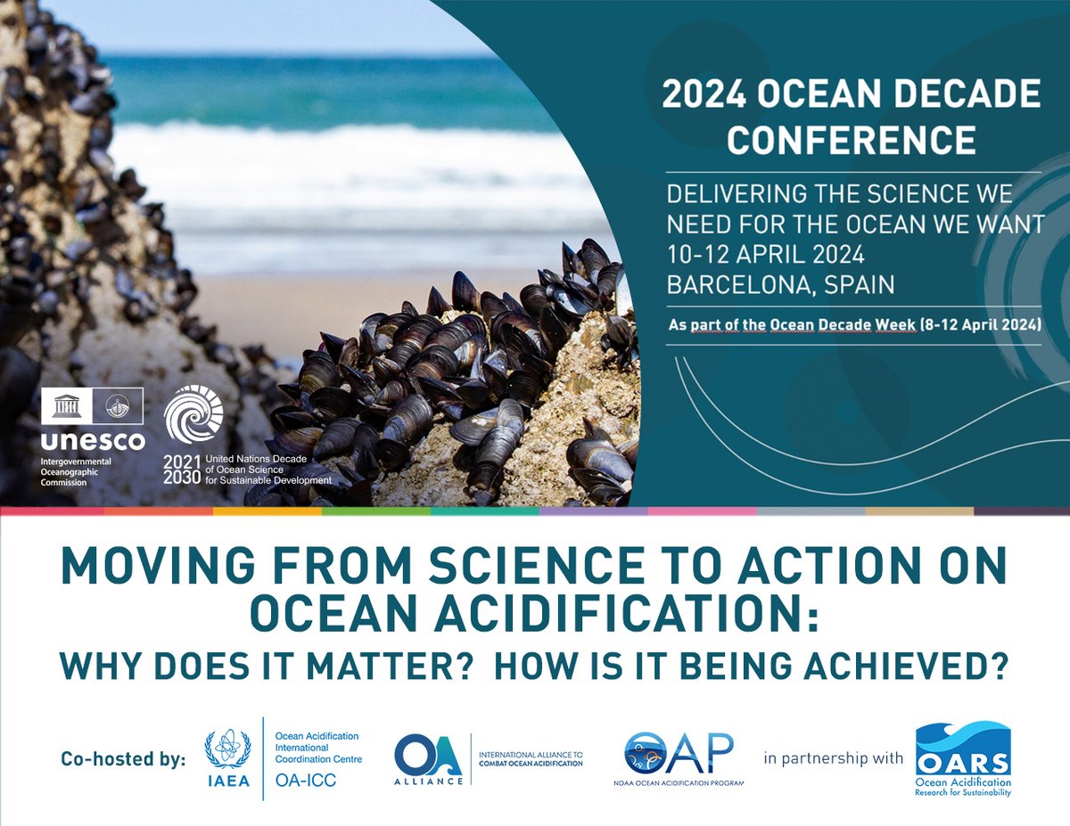 📢 Attending 2024 @UNOceanDecade #Conference? Join us! #OceanDecade24 Moving from Science to Action on #OceanAcidification: Why Does It Matter? How Is It Being Achieved? 📅 April 11 (8:30-9:45am) 📍International Convention Center, Room 133-134 Southern Ocean, Floor P-1