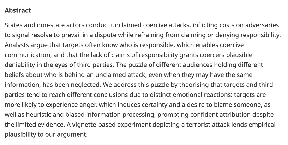 📚🚨 New from EJIS: 'Can you have it both ways? Attribution and plausible deniability in unclaimed coercion' from @costantinopisch, Andrew Cheon, and @sb_moller. 👉 Read here: cambridge.org/core/journals/… @saishopkins @MYBISA #EJIS