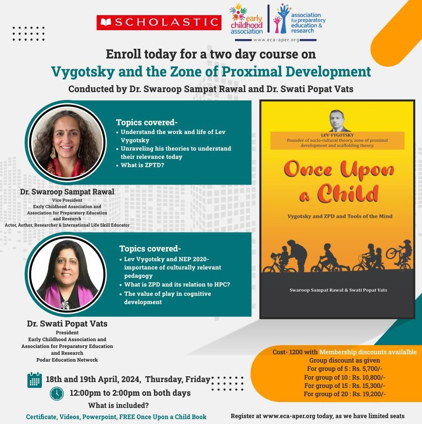 Enrol today, join @swatipopat and me for a 2 day course on Vygotsky. eca-aper.org/learn/vygotsky…
