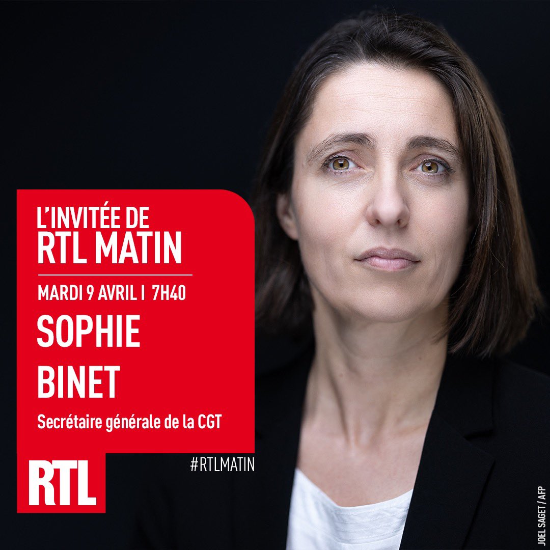 Assurance chômage / Emploi des séniors : @BinetSophie, secrétaire générale de la CGT est l'invitée d’#YvesCalvi ce mardi à 7H40 dans #RTLMatin 📻