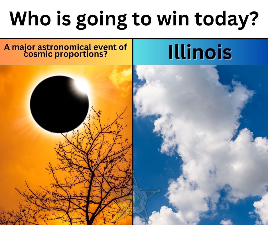 LITHPolice's tweet photo. #McHenryCounty #ecplise time is 12:51p, max at 2:07p & end at 3:21p; total time of 2h30min. If you miss this one, your next chance to see a total solar eclipse should be Aug 23, 2044. #Eclipse2024 #solareclipse2024 #IllinoisWeather #dontmessthisup #lithpd #lakeinthehills https://t.co/3ZA8FYTE9s