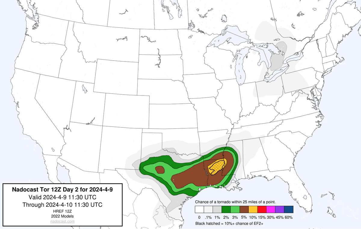 12Z Day 2 Tornado Forecast for 2024-4-9 (New New 2022 Models)