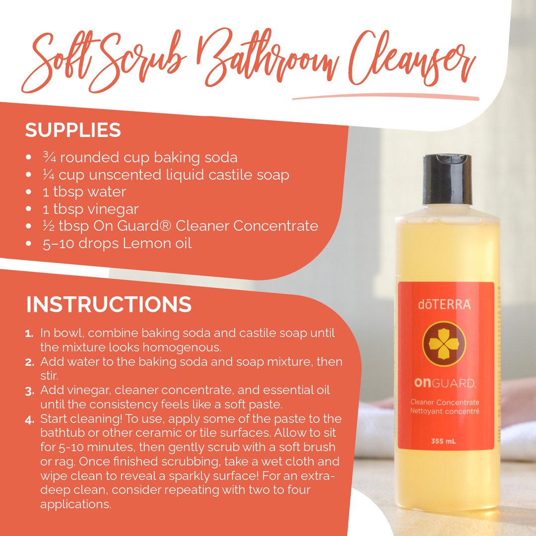 Creating my cleaning products has revolutionized how I clean, like this Soft Scrub Bathroom Cleanser! Easy, eco-friendly, and customizable with essential oils for a perfect scent. Give it a try! What's your favourite homemade cleaner? #DIYCleaning #OnGuard #EssentialOils 🌿🧼