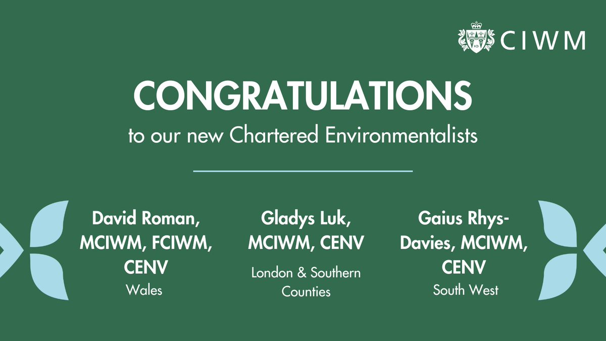 We're delighted to share that David Roman, Gladys Luk and Gaius Rhys-Davies have become Chartered Environmentalists! This achievement recognises their commitment to environmental best practice and their high levels of expertise in their respective fields. Congratulations! 👏