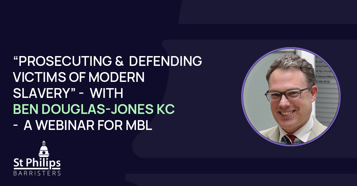 Ben Douglas-Jones KC is delivering a pre-recorded webinar titled 'Prosecuting & Defending Victims of Modern Slavery' which will be streamed via MBL Seminars Ltd at 12:30pm on 27th June 2024. You can find out more and register to attend the session here: mblseminars.com/courses-by-id/…