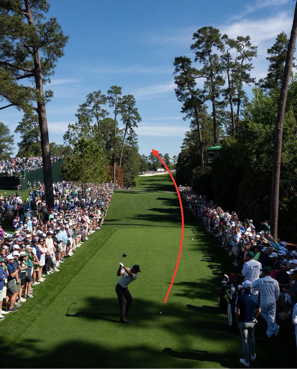 Imagine hitting your tee ball on #13 at Augusta in front of all these people and having to #sling it around the corner from this new back tee. #NoThanks