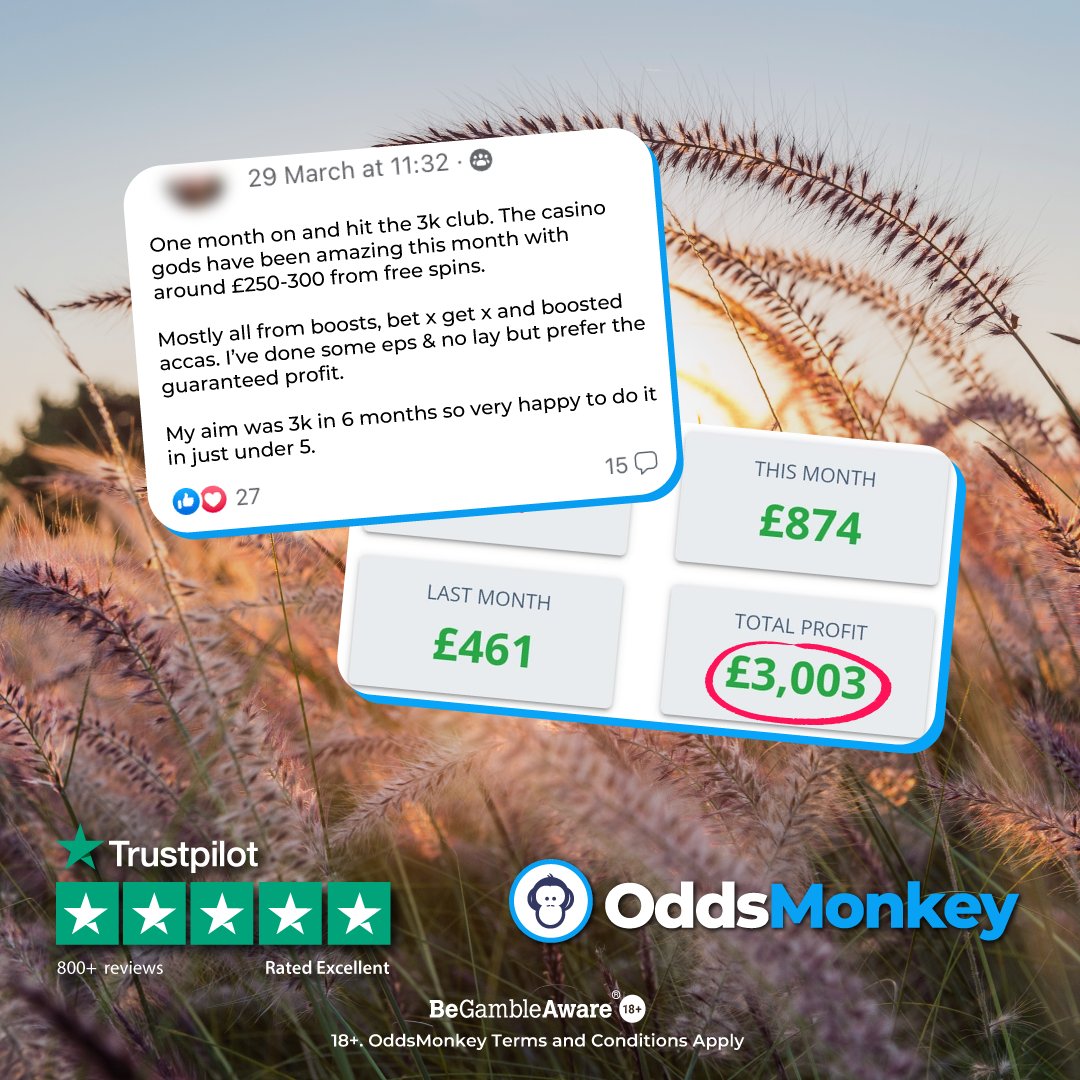 OddsMonkey's tweet photo. Great effort! 👏

There's a BIG week of sporting action coming up 💥

🏇 The Grand National
⛳️ The Masters
⚽️ Champions League football

Make it count, Monkeys! 🐵

#matchedbetting #UCL #GrandNational #TheMasters https://t.co/ubG0YCoHQp