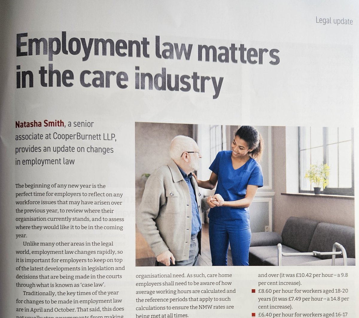 The April issue @tchemagazine includes our regular column and, this time, Natasha Smith, a Senior Associate in our #Employment team has written it. She's provided an update on changes in employment law which apply to those employing people working in the care industry.