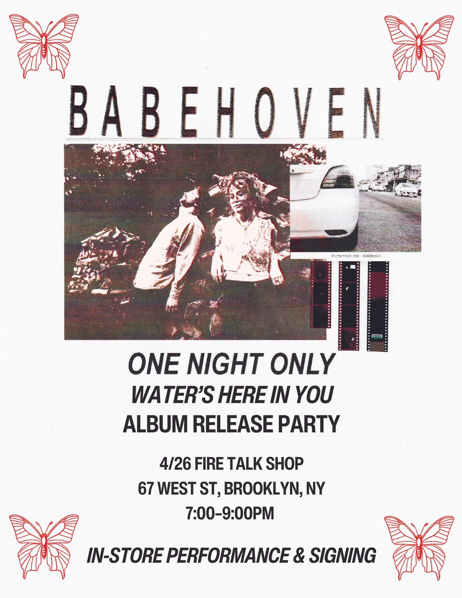 brooklyn pals we're having a lil party on 4/26 to celebrate @babehoven at @firetalkrecs new record shop! be punctual ~ gonna squeeze as many people in there as possible 🐟