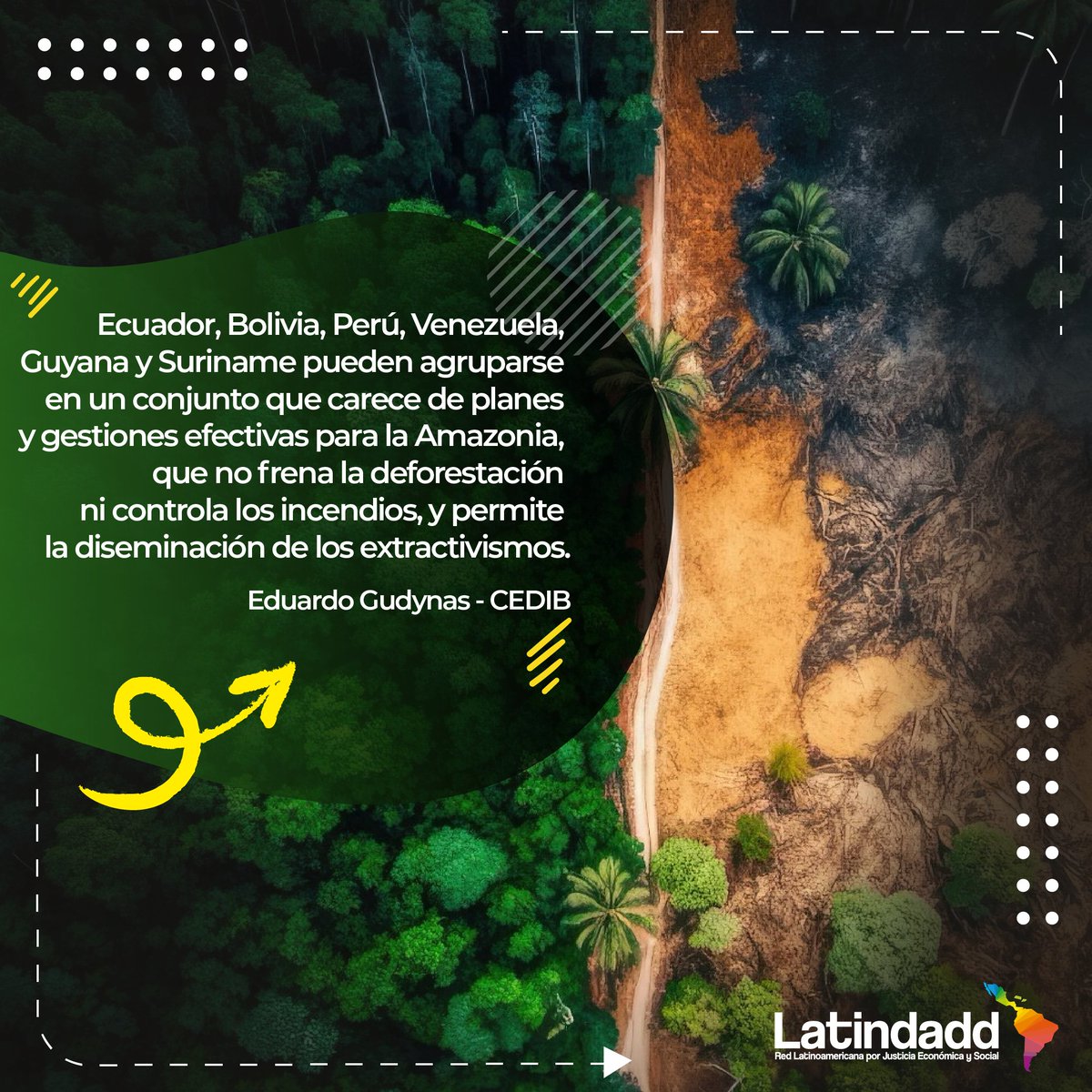 latindadd's tweet photo. 📰​ #Artículo | @EGudynas analiza las problemáticas que atraviesa la #Amazonía y que ponen en jaque su preservación, como el avance de la deforestación y el interés económico por sus recursos naturales.

👉 Texto completo: https://t.co/kjnyamgnOW

#Fospa #Conservacion #Boques https://t.co/BFYINgmIKR