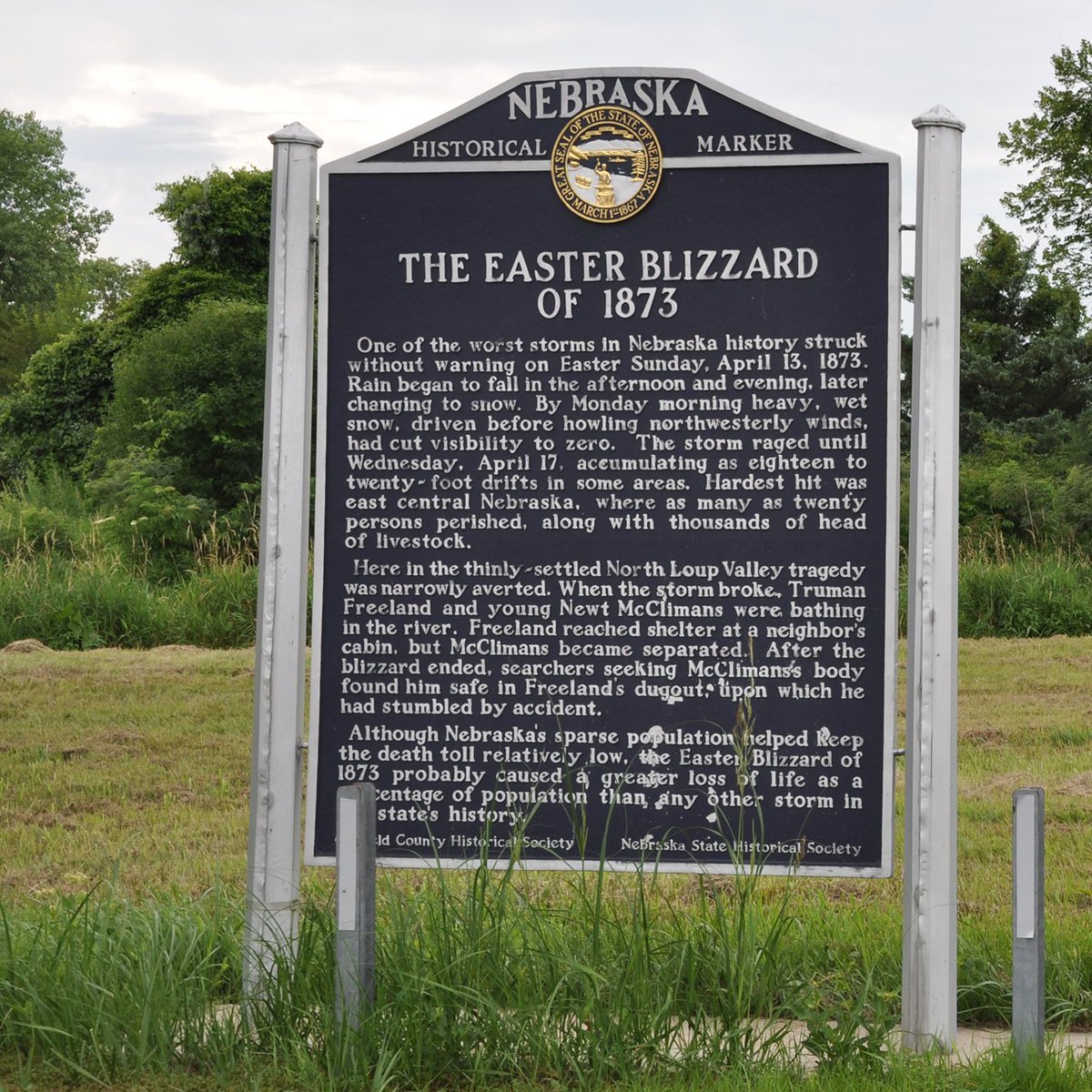 #MarkerMonday Without warning, one of the worst storms in Nebraska history struck unsuspecting citizens and livestock on April 13, 1873. Marker Text: history.nebraska.gov/marker-monday-…