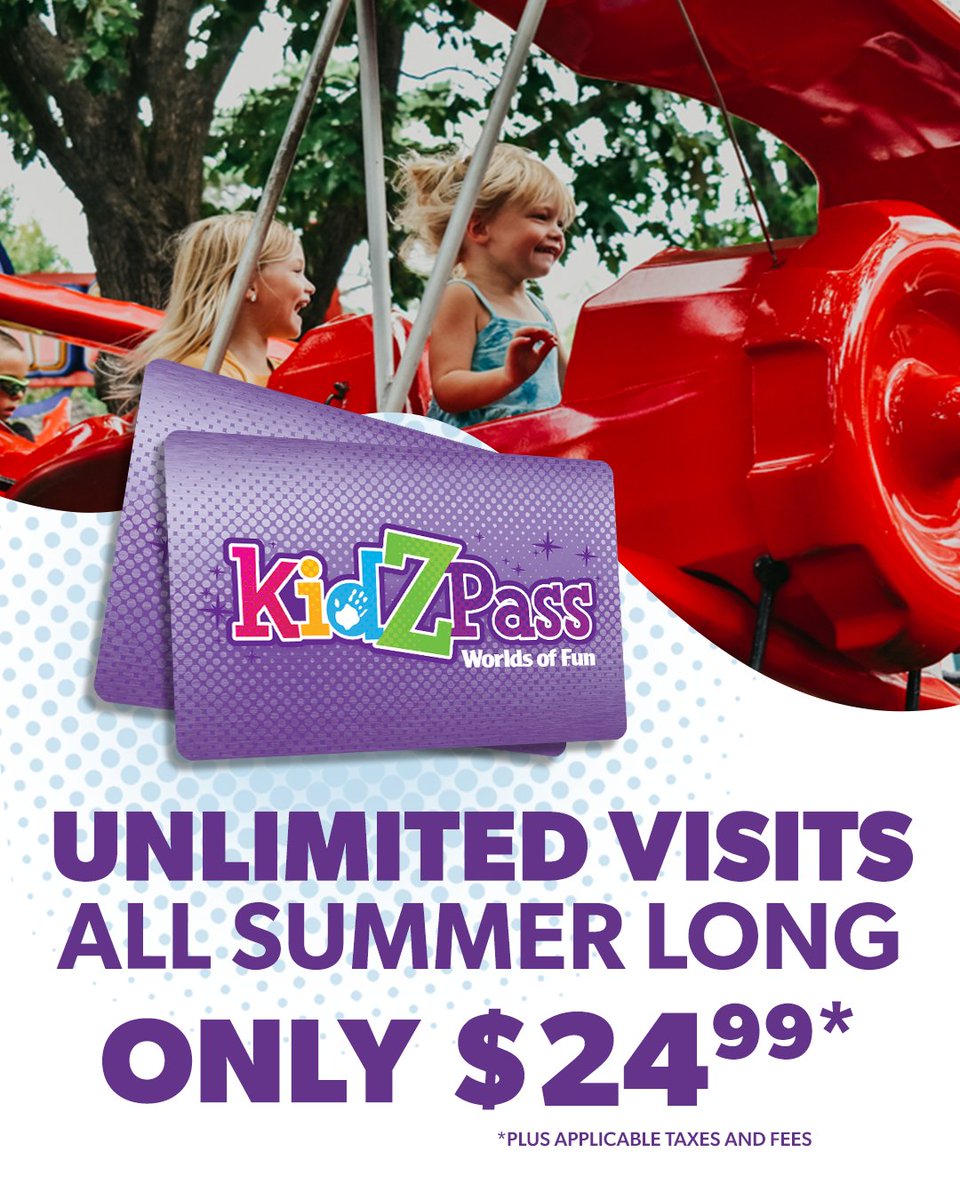 Introducing the all-new KidZpass! For just $24.99*, kids ages 3-8 get unlimited access to Worlds of Fun and Oceans of Fun through Labor Day. This offer is also available to seniors over the age of 62. (*plus taxes and fees) Buy now: bit.ly/3CREBAX