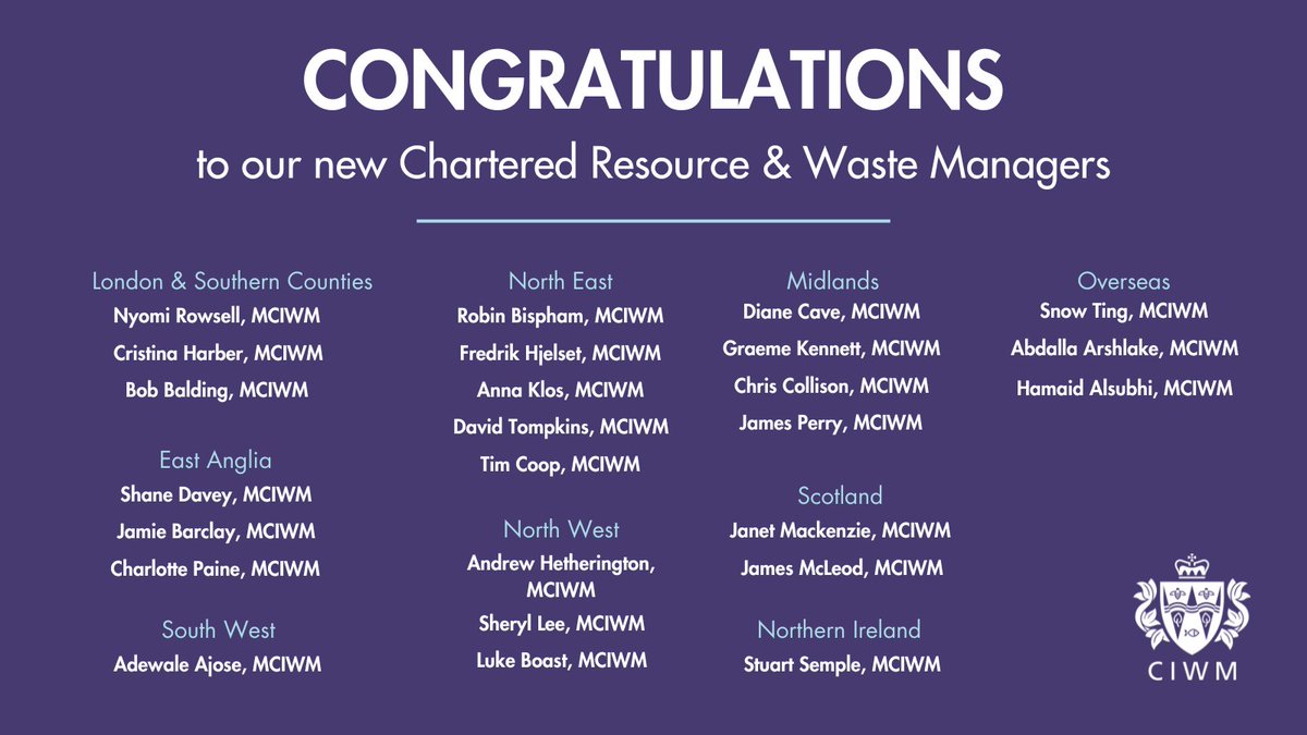 Congratulations to the 25 outstanding CIWM members across the UK and beyond who have achieved Chartered status this Spring! 👏