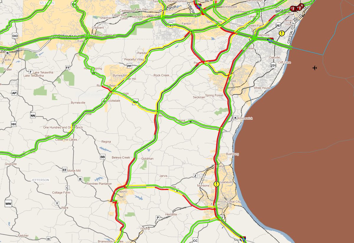 MoDOT's tweet image. I-55 southbound is backed up to north of Meramec Bottom Road (mm 194) in St. Louis County for about 25 miles. All roads heading south out of St. Louis County and Jefferson County are experiencing heavy traffic, including Rte. 61/67 and Rte. 21.
#MOEclipse24 #Eclipse24