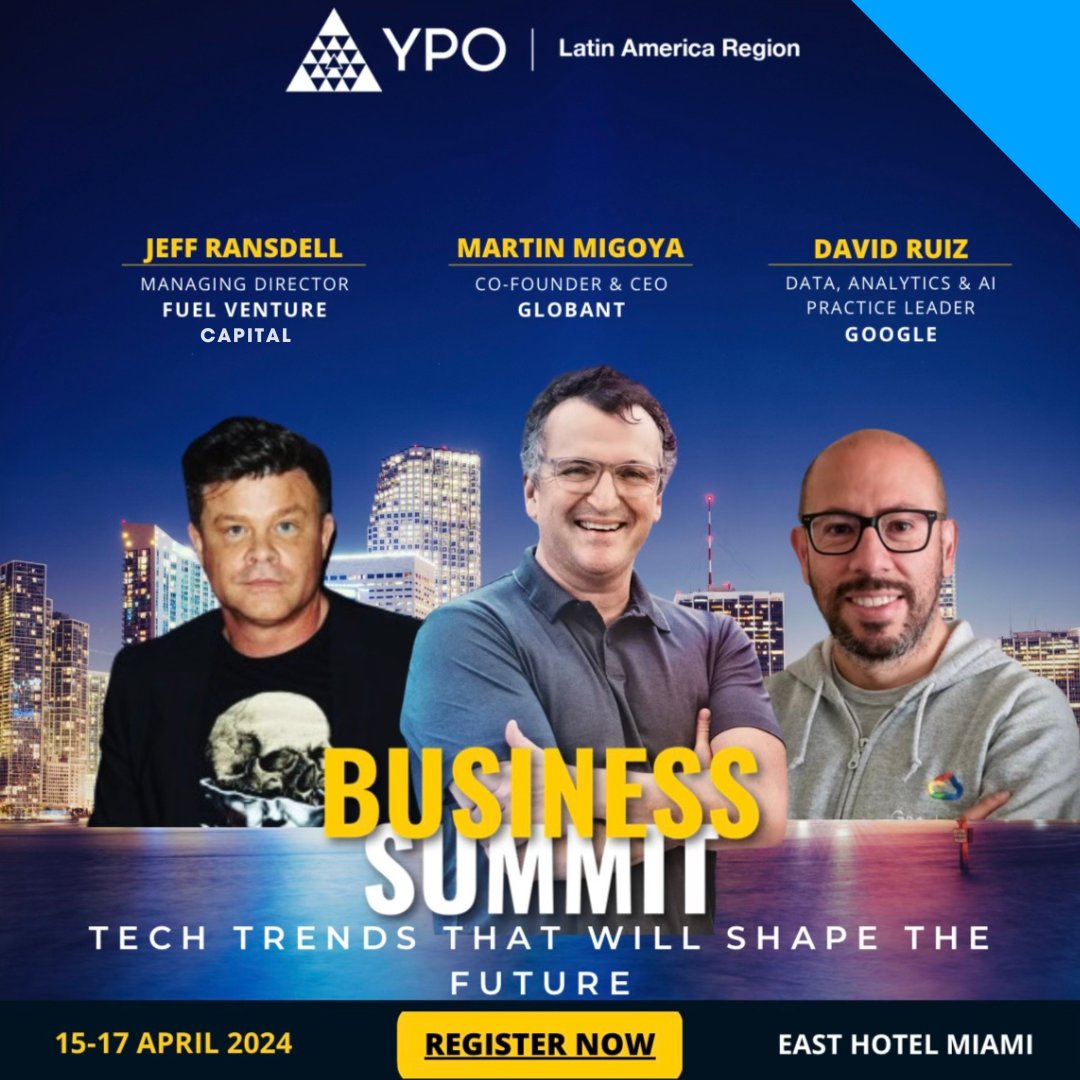 Join @jeffransdellvc from April 15-17 in #Miami for @YPO's annual Latin America Business Summit. He'll be discussing the biggest trends shaping today's investment landscape in Latin America alongside @Globant's @migoya and @Google's David Ruiz. #Fueled #MiamiTech #Miami #LatAm