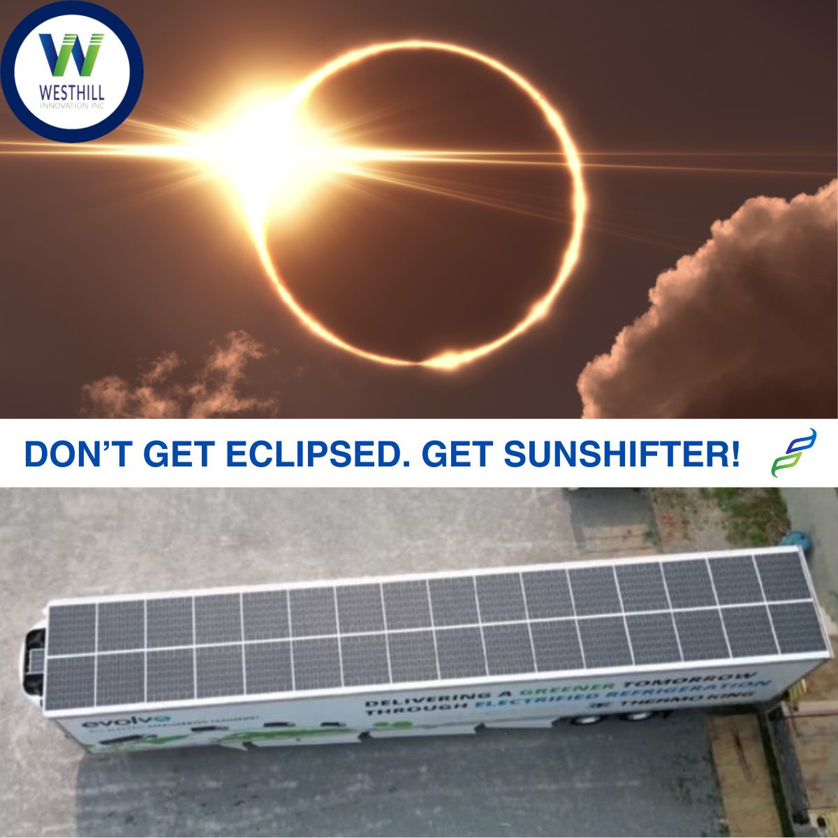 The Zone of Totality is no match for SunShifter. With almost 8kW of power generation, a 30kW hour battery bank, even with 4 mins of Total Eclipse, SunShifter shifts power to the battery so that on a regular sunny day, there's no reduction in efficiency! And no diesel!