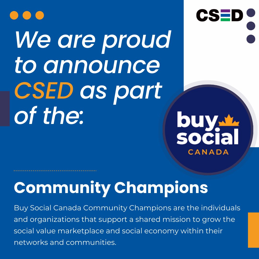 We are pleased to announce that CSED as a part of Buy Social Canada's Community Champions. Read more about the Community Champions visit: buysocialcanada.com/directories/co…

#buysocialcanada #buysocial #communitychampions #community #champions #csed #csedottawa