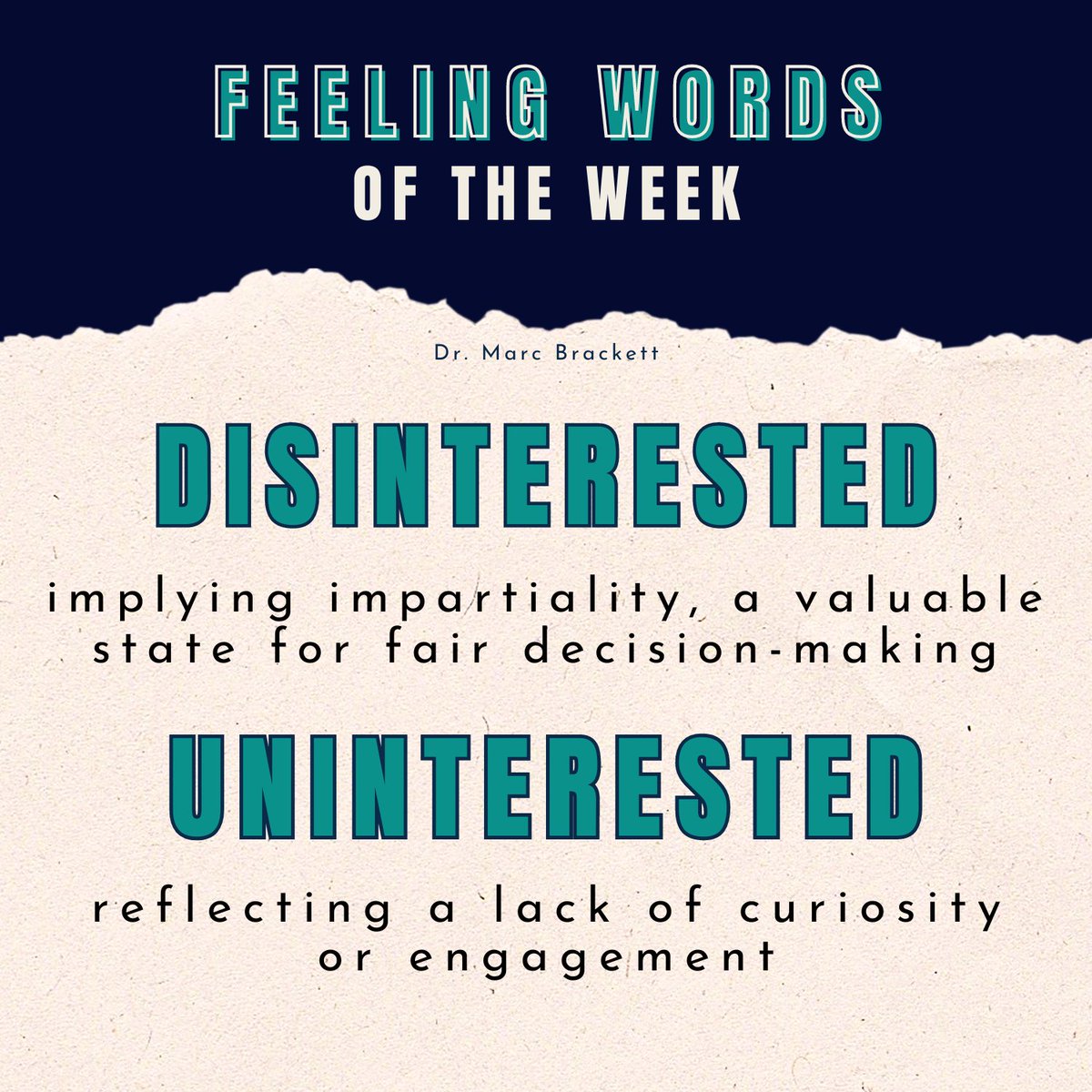 This week's #FeelingWordsOfTheWeek are often confused: 'Disinterested' vs. 'Uninterested.' Though subtle, the distinction is key to our emotional vocabulary.   

'Disinterested' implies impartiality, similar to a friend who listens to both sides of an argument without taking…