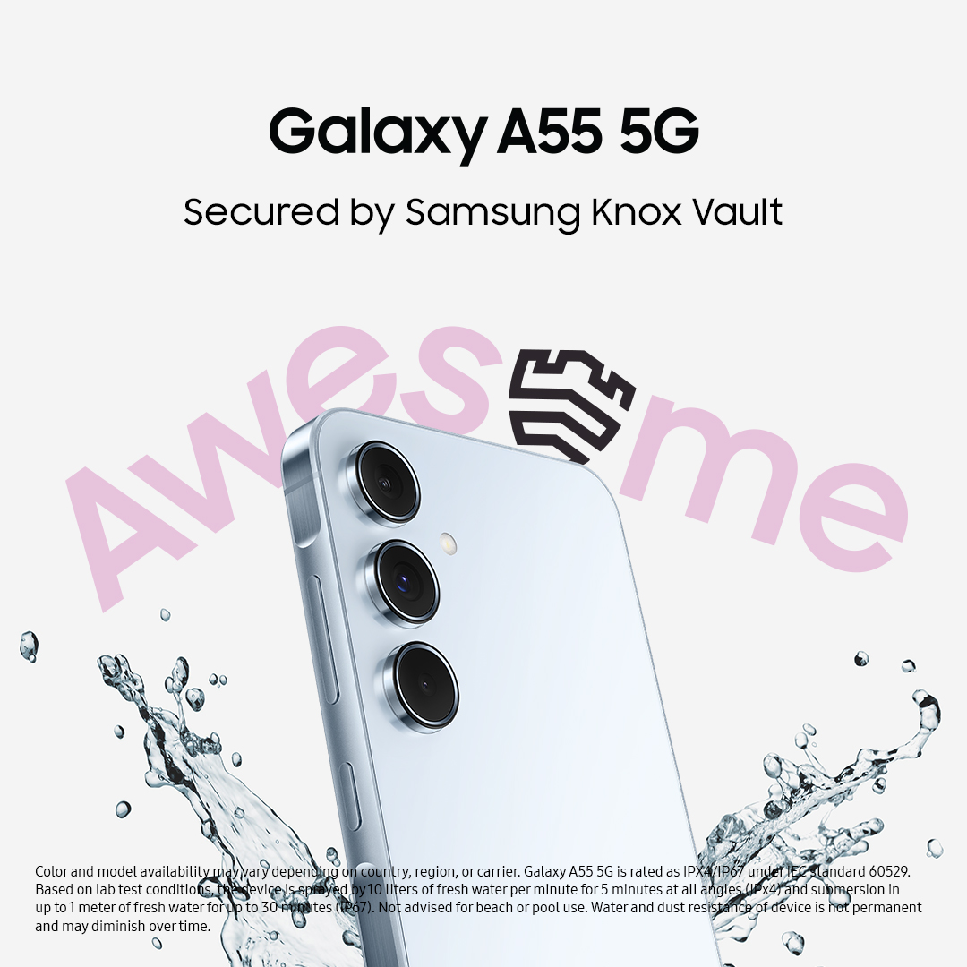 Introducing the new #GalaxyA55 5G. Experience the enhanced design and security, all on the new Awesome. Learn More: spr.ly/6016wnkD8 #GalaxyA55 #AwesomeIsForEveryone