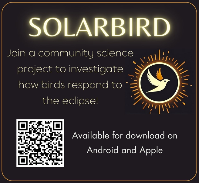 Today's the day! 🌒 Help us learn more about how birds respond to the eclipse by downloading SolarBird. We hope to encourage connection with nature and the scientific process on this special day! @NASA @nature_org @audubonsociety @AmOrnith @IUBloomington