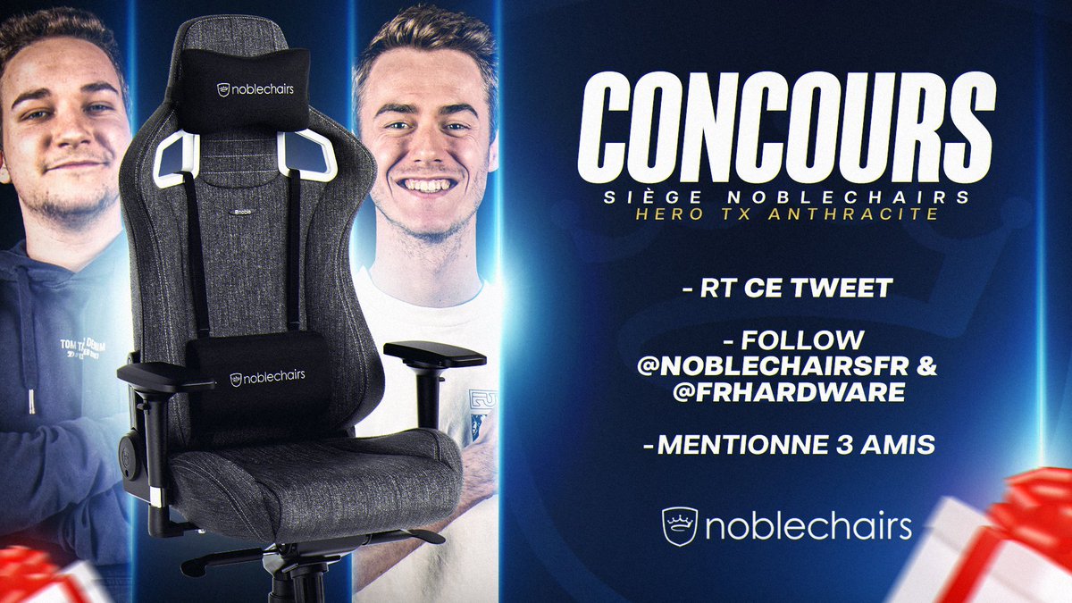 #CONCOURS 🎁 
GAGNE UNE CHAISE GAMER Noblechairs EPIC TX avec une housse en tissu respirant vous offre la meilleure expérience d'une valeur de 379€ 🤑 ! 

🔄RT
❤️<a href="/FRhardware/">FrenchHardware</a> &amp; <a href="/noblechairsFR/">noblechairs France</a> 
Mentionne 3 amis 👯‍♂️
GL 🍀