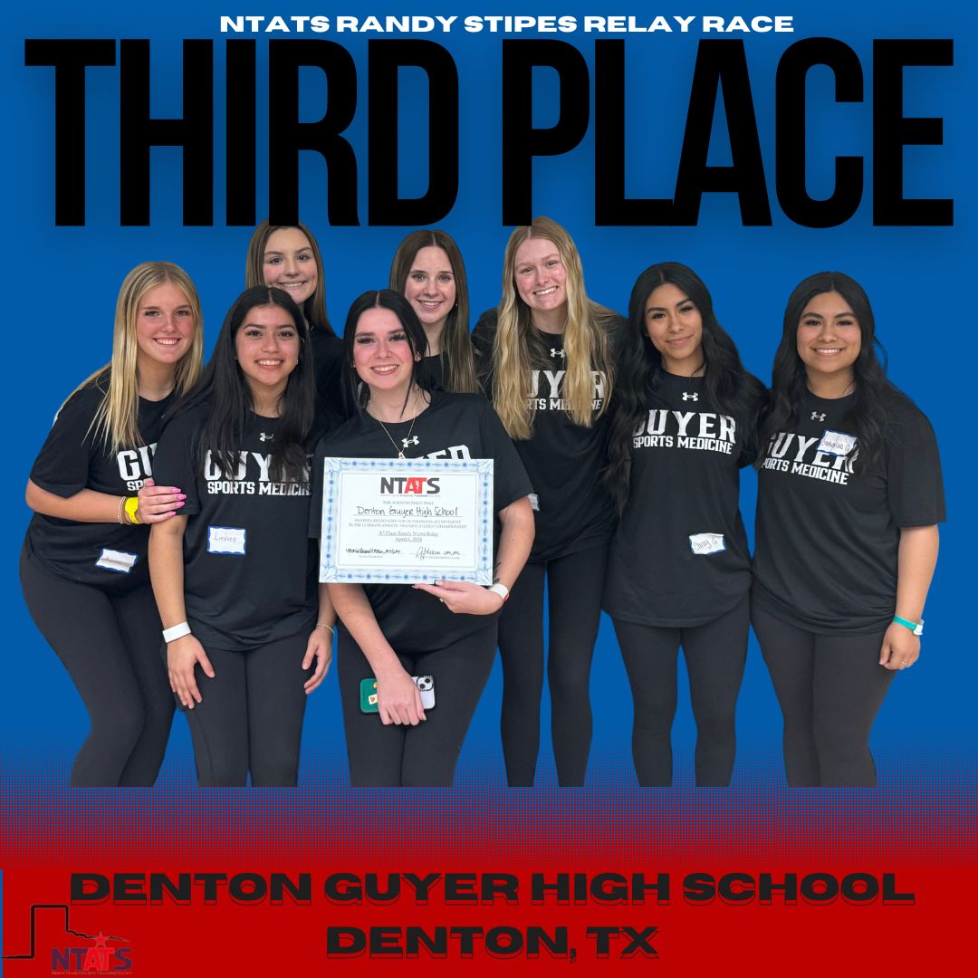 NTATS's tweet photo. What's a NTATS Symposium without a solid relay race! I bet coaches didn't know we train for this too! 😁
Here are your top three winners! 
1st Place: @HornJATS 
2nd Place: Wylie High @CoachGreene72 
3rd Place: @Guyer_AT https://t.co/5qnnls31kO