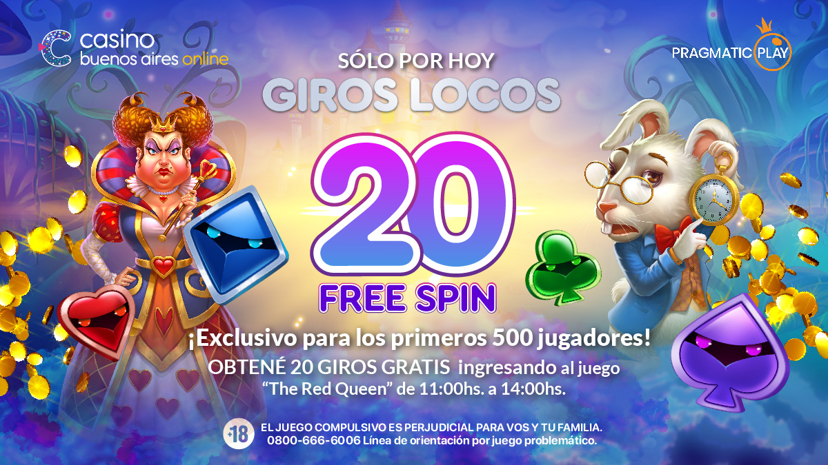 SOLO POR HOY 🎁 ¡¡Obtené GIROS GRATIS!! 
💸 20 Free Spin en #TheRedQueen🔥
.
.
⏰Válido el MIÉRCOLES 10 DE ABRIL desde las 11hs a 14hs.
⚡Exclusivo para los primeros 500 jugadores
¡Comenzá ahora y sé el próximo ganador!
#JuegoResponsable #JuegoLegal #JuegoSeguro