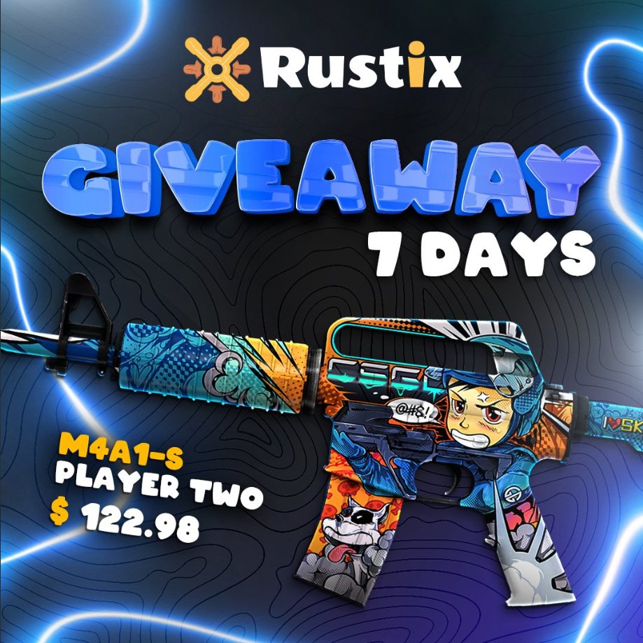 🎁M4A1-S Player Two GIVEAWAY🎉
💰Skin Value $123

➡️TO ENTER:

✅Follow Me & @Rustix_io 
✅Retweet
✅Tag 1 friend

⏰Giveaway ends in 7 days!
#CSGO #CSGO2 #CS2 #CSGOGiveaway #CSGOGiveaways #CS2Giveaway #CS2Giveaways #counterstrike #CounterStrike2