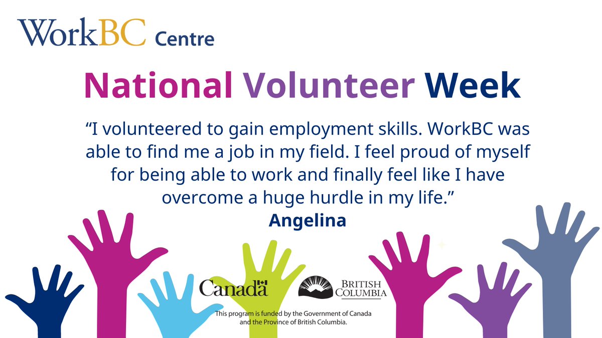 Volunteer work is a valuable career development tool. It can help you gain work experience, make connections, demonstrate your skills, and get noticed. Volunteer work can sometimes lead to paid employment. If you have questions, we’re here to help!

#WorkBC #NVW2024