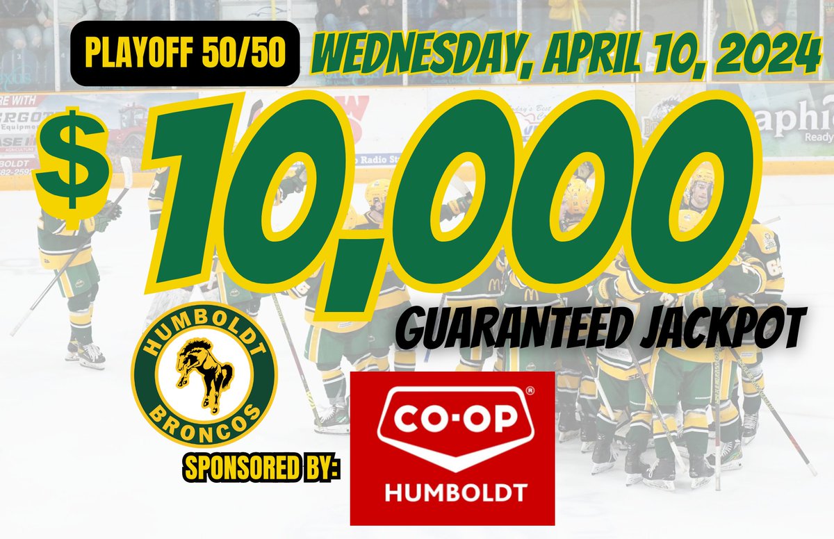 PLAYOFF GAME DAY 50/50 is now online Jackpot is a guaranteed $10,000 sponsored by @HumboldtCoop Buy your tickets here sk.tap5050.com/apex/f?p=127:P…