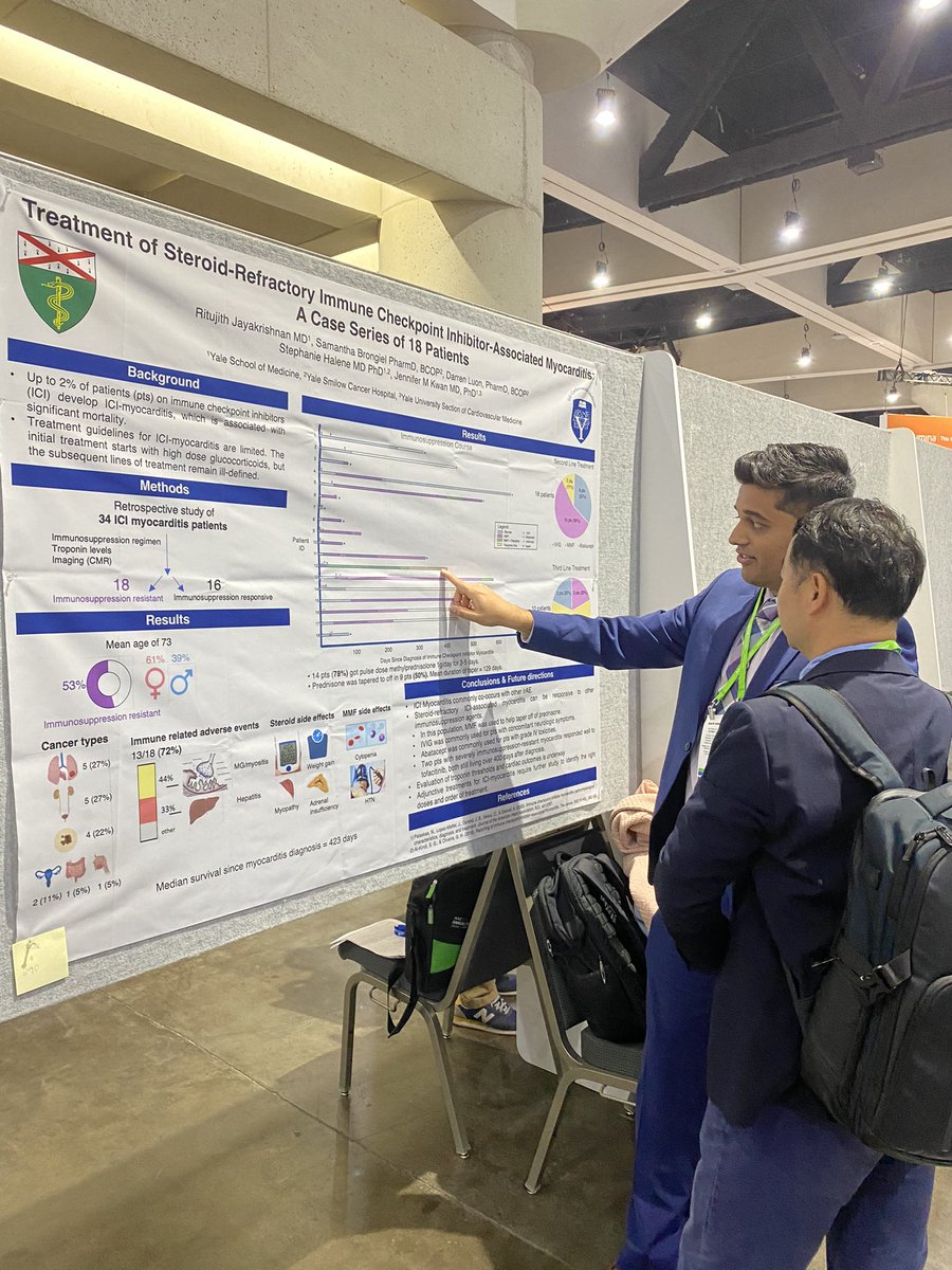 @ritujith shares our work characterizing the treatment course of immunosuppression resistant #icimyocarditis pts (made up >50% of ici myocarditis pts) @AACR; outcomes analysis in the works #AACR24 @AACRFoundation #cardioonc @YaleCardiology @YaleCancer