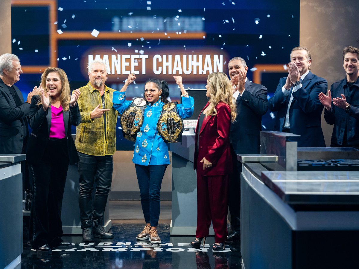 ‼️ SPOILER ALERT ‼️ Give it up for @maneetchauhan, the first-ever two-time winner of @guyfieri's #TournamentOfChampions! She earned her second TOC belt and a whopping $150,000 on Sunday when she bested @chefantonia in an emotional, grueling final battle 🔥