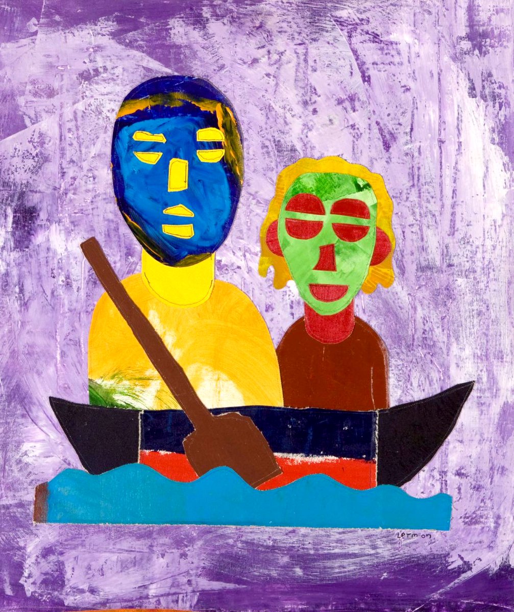 'Row, Row, Row,' 2005 Life Pieces To Masterpieces Acrylic on canvas collage “We went on a boat on our field trip. The older kids and grownups had to row, row, row!' #art #painting