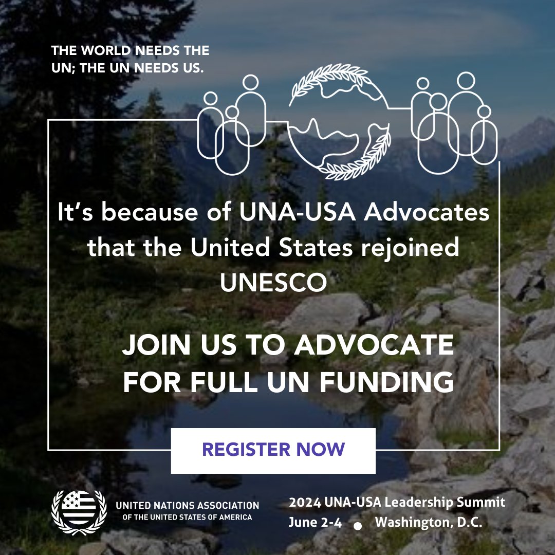 Thanks to UNA-USA advocates and UN supporters, the U.S. rejoined UNESCO last year. Now it's more important than ever to join us in our nation's capital to make our voices heard. The World Needs The UN, The UN Needs U.S. REGISTER NOW: bit.ly/UNAUSALeadersh…