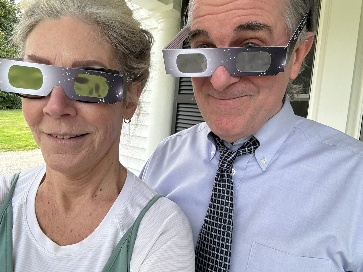 In an effort to see the eclipse, Deborah and I discover a new matching fashion accessory!