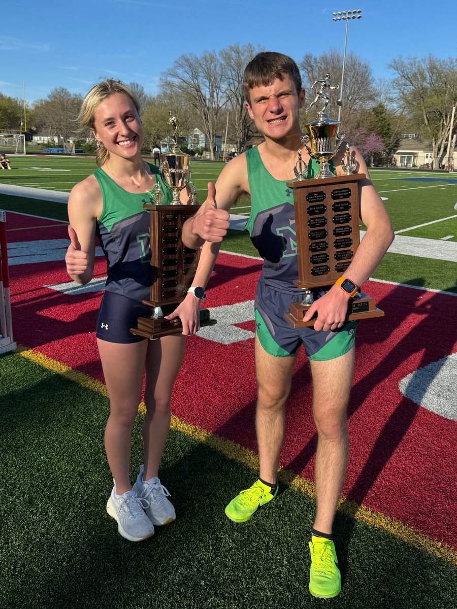 At Bishop Miege the top mile finishers get to take the traveling trophy home with them where their name is engraved each year. BOTH of the top finishers were from SMA. Way to go Elsa and Johnny!
Elsa 5:15.85 
Johnny 4:40.73