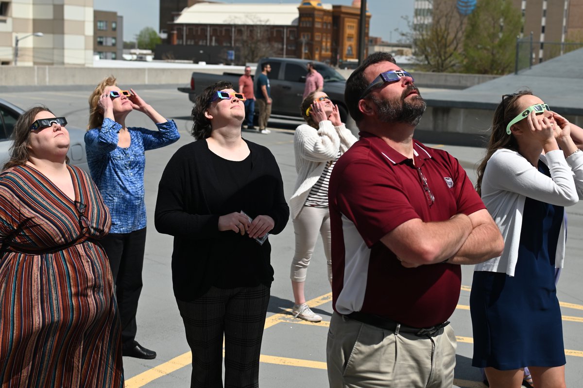 Where were you in the 2024 eclipse? The Missouri State Alumni team were on the roof of the Meyer Alumni Center, experiencing the phenomenon together. #GoBears #GoMaroon #MoStateAlumni