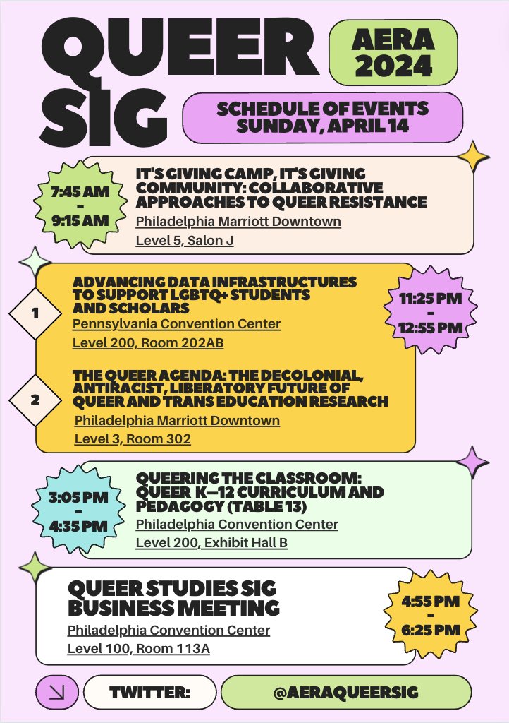 It's the last day of #AERA24 (we know, we're sad too) - we've got a full day of wonderful events! Check out our sessions & symposia, and if you're still in Philly, join us for our annual business meeting this evening. Hope to see you around and celebrate another great year!